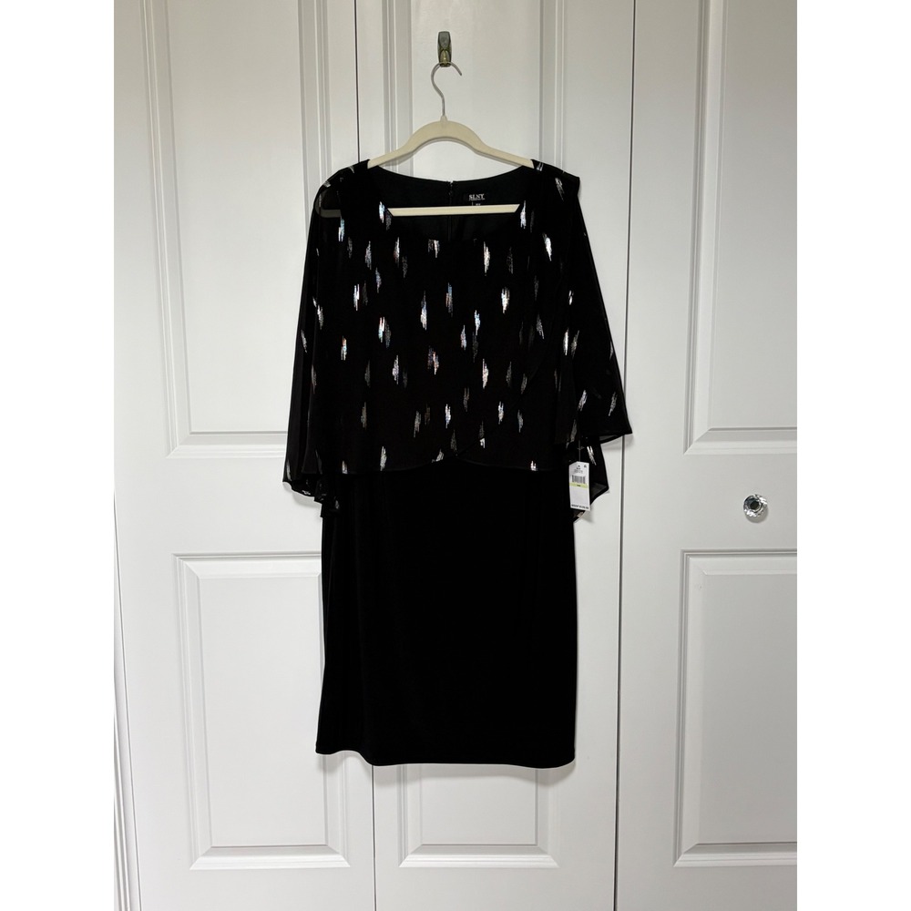 SLNY Womens Plus 18W Black Silver Metallic Capelet Sheath Cocktail Dress 9479502 - Picture 1 of 7